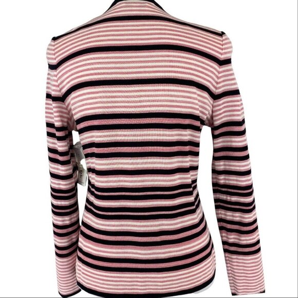 Misook Women's NWT Pink Striped Button Down‎ Long Sleeve Cardigan Sweater XS/C36 - Picture 7 of 10